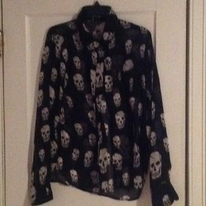 Royal Bones Sheer Long Sleeve Button Down Blouse